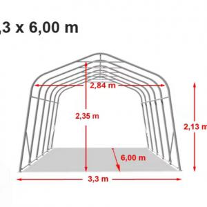 Professional Ponyvagarázs mobilgarázs autógarázs 3,3x6m PVC ponyva, sötét zöld statikai megerősítéssel