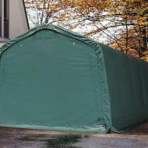 Professional Ponyvagarázs mobilgarázs autógarázs  3,3x7,2m, PVC ponyva, sötét zöld statikai megerősítéssel