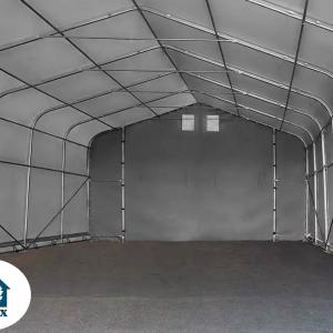Professzionáis  ponyvacsarnok raktársátor hangársátor  6x12m raktársátor bejárat 4,1x2,9 m ponyva lángálló PVC szürke