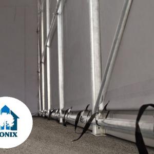 Professzionáis  ponyvacsarnok raktársátor hangársátor  6x12m raktársátor bejárat 4,1x2,9 m ponyva lángálló PVC szürke