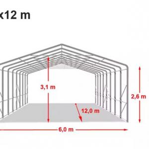Professzionáis  ponyvacsarnok raktársátor hangársátor  6x12m raktársátor bejárat 4,1x2,9 m ponyva lángálló PVC szürke