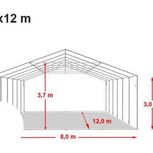 Professzionális 8x12m raktársátor, ipari sátor, tároló sátor 3,00 m oldalmagasság, cipzáras kapuval PRIMEtex-ponyva tűzálló ponyva szürke