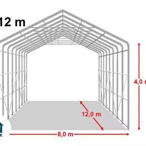 Professzionális csarnoksátor, raktársátor 8x12m bejárat mérete: 4,0x4,7 m ponyva PVC szürke