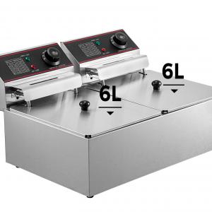 Professzionális Dupla Elektromos Olajsütő – 2×6 L Kapacitás, 5000 W Teljesítmény, Rozsdamentes Acél