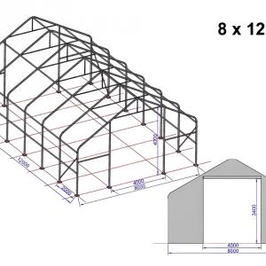 Professzionális Everest raktársátor csarnoksátor ponyva csarnok 8x12x3m ponyva tűzálló extra erős PVC statikai megerősítéssel