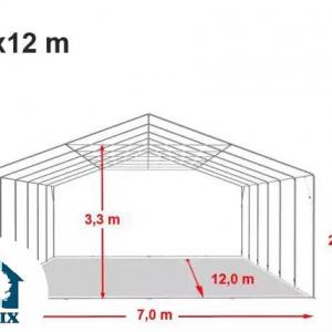 Professzionális extra erős, lángálló rendezvény- és fesztiválsátor 7 × 12 m, 84 m², PVC ponyvával, 2,60 m oldalmagassággal, megerősített horganyzott acélszerkezettel és padlókerettel – fehér