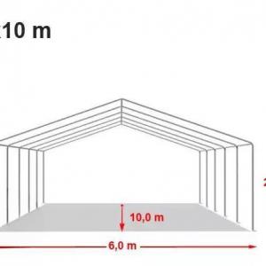 Professzionális extra erős, lángálló rendezvény- és partisátor 6 × 10 m, 60 m², fehér PVC ponyvával, 2,0 m oldalmagassággal, Ø 38 mm-es teljesen horganyzott acélvázzal és acélkábeles tetőmerevítéssel
