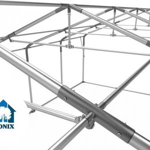 Professzionális extra erős, lángálló rendezvény- és partisátor 6 × 28 m, 168 m², fehér PVC ponyvával, 2,6 m oldalmagassággal, Ø 50 mm-es erősített horganyzott acélvázzal és padlókerettel