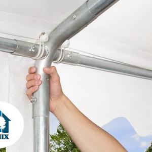 Professzionális extra erős, lángálló rendezvénysátor 4 × 12 m, 48 m², fehér PVC ponyvával, 2,6 m oldalmagassággal, Ø 50 mm-es erősített horganyzott acélvázzal és padlókerettel
