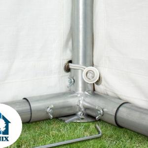 Professzionális extra erős, lángálló rendezvénysátor 4 × 12 m, 48 m², fehér PVC ponyvával, 2,6 m oldalmagassággal, Ø 50 mm-es erősített horganyzott acélvázzal és padlókerettel