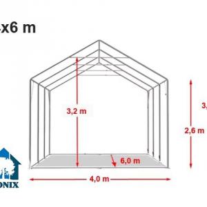 Professzionális extra erős lángálló rendezvénysátor 4 × 6 m, 24 m², fehér PVC ponyvával, 2,6 m oldalmagassággal, Ø 50 mm-es erősített horganyzott acélvázzal és padlókerettel