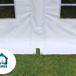 Professzionális extra erős, lángálló rendezvénysátor 5 × 14 m, 70 m², fehér PVC ponyvával, 2,6 m oldalmagassággal, Ø 50 mm-es erősített horganyzott acélvázzal és padlókerettel