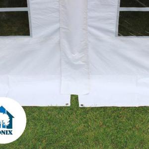 Professzionális extra erős, lángálló rendezvénysátor 6 × 14 m, 84 m², fehér PVC ponyvával, 2,6 m oldalmagassággal, Ø 50 mm-es erősített horganyzott acélvázzal és padlókerettel