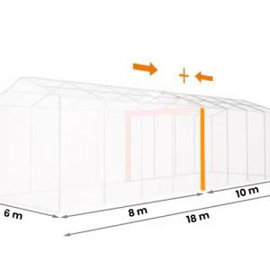 Professzionális extra erős, lángálló rendezvénysátor 6 × 18 m, 108 m², fehér PVC ponyvával, 2,6 m oldalmagassággal, Ø 50 mm-es erősített horganyzott acélvázzal és padlókerettel