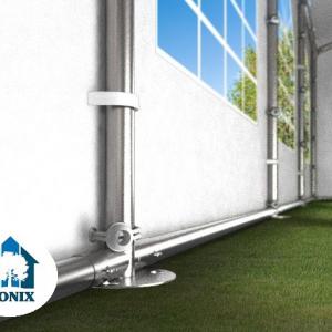 Professzionális extra erős, lángálló rendezvénysátor 6 × 8 m, 48 m², fehér PVC ponyvával, 2,6 m oldalmagassággal, Ø 50 mm-es erősített horganyzott acélvázzal és padlókerettel