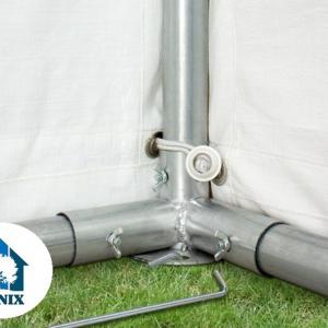 Professzionális extra erős, lángálló rendezvénysátor 8 × 28 m, 224 m², fehér PVC ponyvával, 2,6 m oldalmagassággal, Ø 50 mm-es erősített horganyzott acélvázzal és padlókerettel