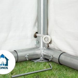 Professzionális extra erős parti rendezvénysátor 8x20m ponyva lángálló PVC oldalmagasság  +2,6 m erősített szerkezettel fehér