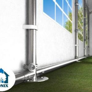 Professzionális extra erős parti rendezvénysátor 8x36 m, ponyva lángálló PVC oldalmagasság  +2,6 m erősített szerkezettel fehér