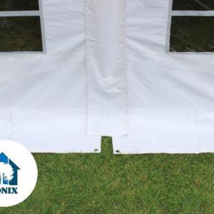 Professzionális extra erős parti rendezvénysátor 8x36 m, ponyva lángálló PVC oldalmagasság  +2,6 m erősített szerkezettel fehér