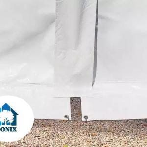 Professzionális extra erős raktársátor 5x20 m, ponyva PVC oldalmagasság  +2,6 m fehér (100m2)  erősített szerkezettel padlókerettel