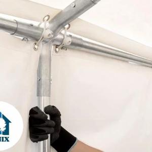Professzionális  extra erős raktársátor 8x12 m, ponyva PVC  oldalmagasság +2,6m  erősített szerkezettel padlókerettel (96m2) fehér