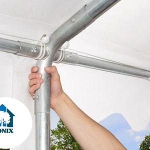 Professzionális extra erős rendezvény- és fesztiválsátor 5 × 10 m, 50 m², lángálló PVC ponyvával, 2,60 m oldalmagassággal, megerősített horganyzott acélszerkezettel és padlókerettel – fehér