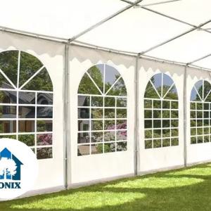 Professzionális extra erős rendezvény- és fesztiválsátor 6 × 12 m, 72 m², lángálló PVC ponyvával, 2,60 m oldalmagassággal, megerősített horganyzott acélszerkezettel és padlókerettel – fehér