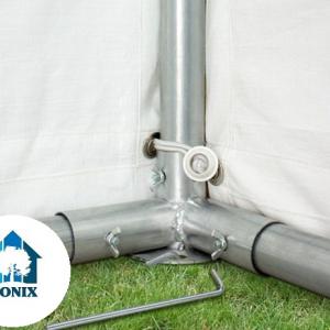 Professzionális extra erős rendezvény- és fesztiválsátor 6 × 12 m, 72 m², lángálló PVC ponyvával, 2,60 m oldalmagassággal, megerősített horganyzott acélszerkezettel és padlókerettel – fehér