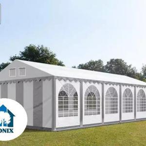 Professzionális extra erős rendezvény- és fesztiválsátor 6 × 12 m, 72 m², lángálló PVC ponyvával, 2,60 m oldalmagassággal, megerősített horganyzott acélszerkezettel és padlókerettel – fehér