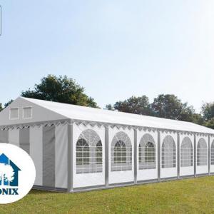 Professzionális extra erős rendezvény- és fesztiválsátor 6 × 16 m, 96 m², lángálló PVC ponyvával, 2,60 m oldalfalmagassággal, megerősített horganyzott acélszerkezettel és padlókerettel – fehér