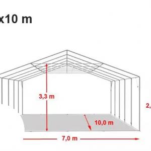 Professzionális extra erős rendezvény- és fesztiválsátor 7 × 10 m, 70 m², lángálló PVC ponyvával, 2,60 m oldalmagassággal, megerősített horganyzott acélszerkezettel és padlókerettel – fehér