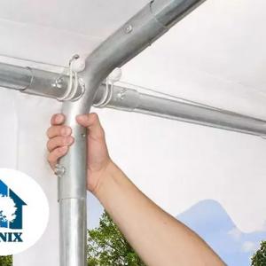 Professzionális extra erős rendezvény- és fesztiválsátor 8 × 12 m, 96 m², lángálló PVC ponyvával, 2,60 m oldalmagassággal, megerősített horganyzott acélszerkezettel és padlókerettel – fehér