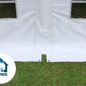 Professzionális extra erős rendezvény- és fesztiválsátor 8 × 12 m, 96 m², lángálló PVC ponyvával, 2,60 m oldalmagassággal, megerősített horganyzott acélszerkezettel és padlókerettel – fehér