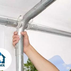 Professzionális extra erős rendezvény- és fesztiválsátor 8 × 16 m, 128 m², lángálló PVC ponyvával, 2,60 m oldalmagassággal, megerősített horganyzott acélszerkezettel és padlókerettel – fehér