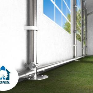 Professzionális extra erős rendezvény- és partisátor 5 × 10 m, 50 m², PVC ponyvával, 2,60 m oldalmagassággal, Ø 50 mm-es megerősített horganyzott acélszerkezettel és padlókerettel – fehér