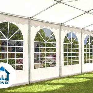 Professzionális extra erős rendezvény- és partisátor 8 × 8 m, 64 m², PVC ponyvával, 2,60 m oldalmagassággal, Ø 50 mm-es megerősített horganyzott acélszerkezettel és padlókerettel – fehér