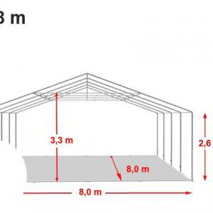 Professzionális extra erős rendezvény- és partisátor 8 × 8 m, 64 m², PVC ponyvával, 2,60 m oldalmagassággal, Ø 50 mm-es megerősített horganyzott acélszerkezettel és padlókerettel – fehér