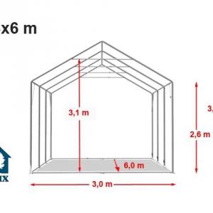 Professzionális extra erős rendezvénysátor 3 × 6 m, 18 m², fehér PVC ponyvával, 2,6 m oldalmagassággal, Ø 50 mm-es erősített horganyzott acélvázzal és padlókerettel