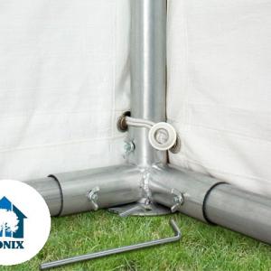 Professzionális extra erős rendezvénysátor 3 × 6 m, 18 m², fehér PVC ponyvával, 2,6 m oldalmagassággal, Ø 50 mm-es erősített horganyzott acélvázzal és padlókerettel