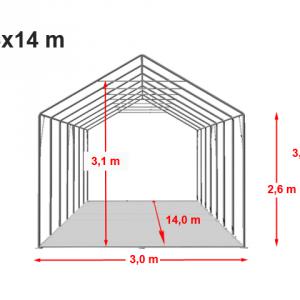 Professzionális extra erős rendezvénysátor 3x14 m, ponyva tűzálló PVC oldalmagasság+2,6 m erősített szerkezet fehér