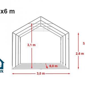 Professzionális extra erős rendezvénysátor 3x6 m, ponyva PVC oldalmagasság+2,6 m erősített szerkezettel fehér