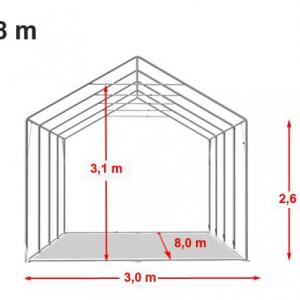 Professzionális extra erős rendezvénysátor  3x8 m, ponyva tűzálló PVC fehér oldalmagasság+ 2,6m