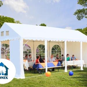 Professzionális extra erős rendezvénysátor 4 × 6 m, 24 m², fehér PVC ponyvával, 2,6 m oldalmagassággal, Ø 50 mm-es erősített horganyzott acélvázzal és padlókerettel