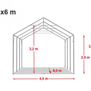 Professzionális extra erős rendezvénysátor 4 × 6 m, 24 m², fehér PVC ponyvával, 2,6 m oldalmagassággal, Ø 50 mm-es erősített horganyzott acélvázzal és padlókerettel