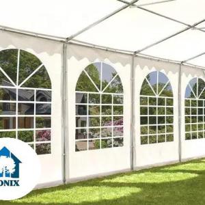 Professzionális extra erős rendezvénysátor 5 × 18 m, 90 m², fehér PVC ponyvával, 2,6 m oldalmagassággal, Ø 50 mm-es erősített acélvázzal és padlókerettel