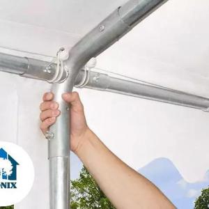 Professzionális extra erős rendezvénysátor 5 × 18 m, 90 m², fehér PVC ponyvával, 2,6 m oldalmagassággal, Ø 50 mm-es erősített acélvázzal és padlókerettel
