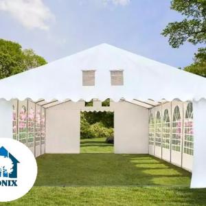 Professzionális extra erős rendezvénysátor 5 × 8 m, 40 m², fehér PVC ponyvával, 2,6 m oldalmagassággal, Ø 50 mm-es erősített horganyzott acélvázzal és padlókerettel