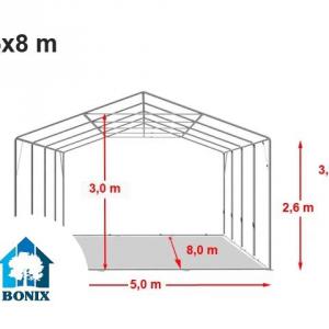 Professzionális extra erős rendezvénysátor 5 × 8 m, 40 m², fehér PVC ponyvával, 2,6 m oldalmagassággal, Ø 50 mm-es erősített horganyzott acélvázzal és padlókerettel
