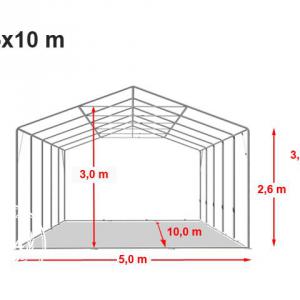 Professzionális extra erős rendezvénysátor 5x10 m, ponyva PVC 800 fehér oldalmagasság +2,6 m  padlókerettel