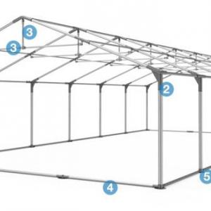 Professzionális extra erős rendezvénysátor  5x12m, ponyva PVC erősített szerkezettel padlókerettel fehér